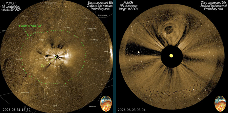 Early PUNCH data showing (left) a halo CME and (right) a CME observed by NFI.