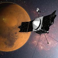 Artist rendering of Maven's arrival at Mars (NASA)