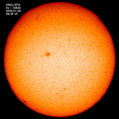 Full disk spectroheliogram of the Sun  in He I 10830 Å
	on 26 Jan 2020 provided by the Crimean Astrophysical Observatory.