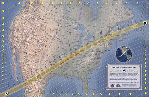 Path of 2024 total solar eclipse. 
		Credit: Michael Zeiler, GreatAmericanEclipse.com